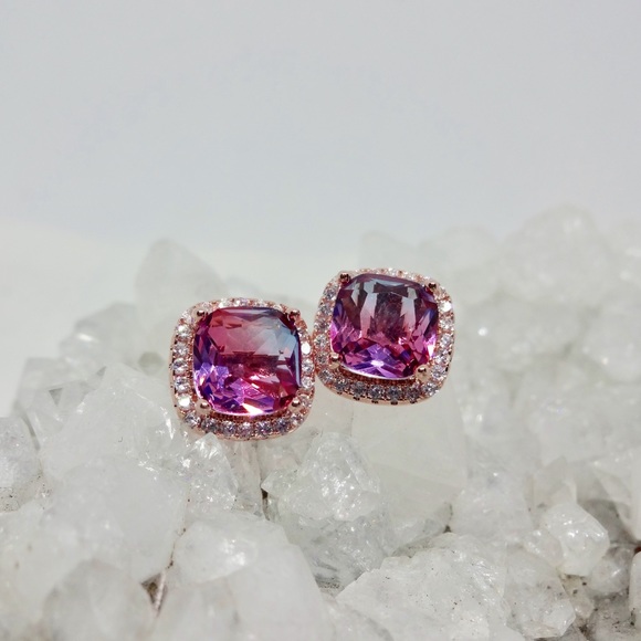 NEW Rose Gold 925 Purple Mystic Topaz halo earring - Picture 3 of 6